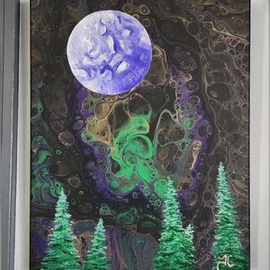 'Forgotten Forest' Handcrafted Embellished Acrylic Paint Pour